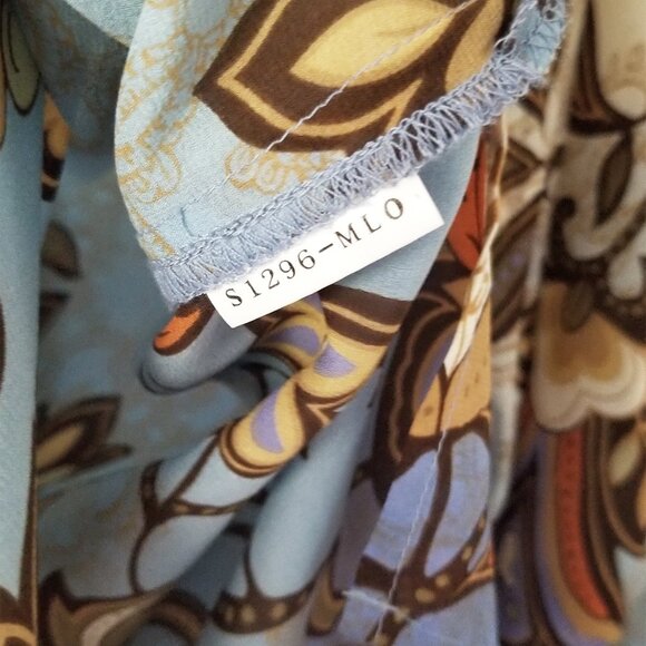 Citron Santa Monica Fall Leaf Silk Blend Blouse Top M Ruched Sleeves Lagenlook - Picture 15 of 16